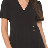 Michael Kors Women's Ring Faux Wrap Dress Black Size Petite Large