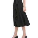 Calvin Klein Women's Ruffled Wrap A Line Skirt Black Size 8