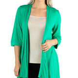 24Seven Comfort Apparel Women's Open Front Elbow Length Sleeve Cardigan Green Size Medium