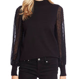 Cece Women's Long Sleeve Sweater, Mock Neck, Contrast Design-Black, Size M
