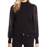 Cece Women's Long Sleeve Sweater, Mock Neck, Contrast Design-Black, Size M