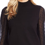 Cece Women's Long Sleeve Sweater, Mock Neck, Contrast Design-Black, Size M