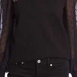 Cece Women's Long Sleeve Sweater, Mock Neck, Contrast Design-Black, Size M