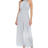 Moon River Women's Polka Dot Halter Neck Wide Leg Jumpsuit White/Blue Size S