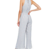 Moon River Women's Polka Dot Halter Neck Wide Leg Jumpsuit White/Blue Size S