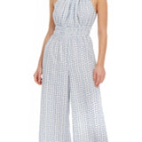 Moon River Women's Polka Dot Halter Neck Wide Leg Jumpsuit White/Blue Size S