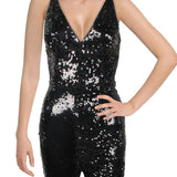 Dress The Population Women's Black Sequin V Neck Jumpsuit Size Medium