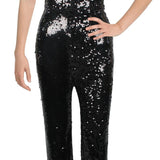 Dress The Population Women's Black Sequin V Neck Jumpsuit Size Medium