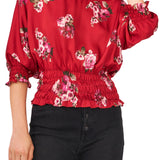 Vince Camuto Women's Vermillion Floral Smocked Waist Top Size Medium