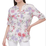 Calvin Klein Printed Tab-Sleeve Top Orange Size XL