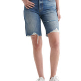 Lucky Brand Women's Destroyed Hem Cutoff Denim Bermuda Shorts Blue Size 27