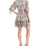 Taylor Women's Floral Print Smocked Waist A Line Dress White Size 4 Petite
