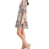 Taylor Women's Floral Print Smocked Waist A Line Dress White Size 4 Petite