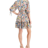 Taylor Women's Floral Print Smocked Waist A Line Dress White Size 6 Petite