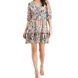 Taylor Women's Floral Print Smocked Waist A Line Dress White Size 6 Petite