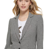 Karl Lagerfeld Paris Women's Houndstooth Button Front Blazer Black Size 14