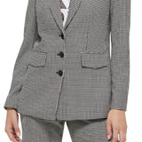 Karl Lagerfeld Paris Women's Houndstooth Button Front Blazer Black Size 14