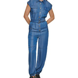 Karl Lagerfeld Paris Women's Belted Utility Jumpsuit Blue Size 10