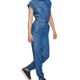 Karl Lagerfeld Paris Women's Belted Utility Jumpsuit Blue Size 10