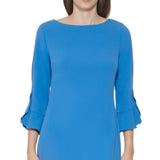 Karl Lagerfeld Paris Women's Scuba Crepe 3/4 Ruffle SleeveDress Blue Size 14
