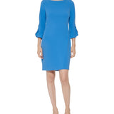 Karl Lagerfeld Paris Women's Scuba Crepe 3/4 Ruffle SleeveDress Blue Size 14