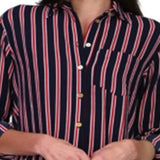 Michael Kors Women's Striped Oversized Button Down Shirt Blue Size X-Large