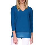 Michael Kors Women's Layered Mixed Media Top Blue Size Petite X-Large
