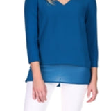 Michael Kors Women's Layered Mixed Media Top Blue Size Petite X-Large