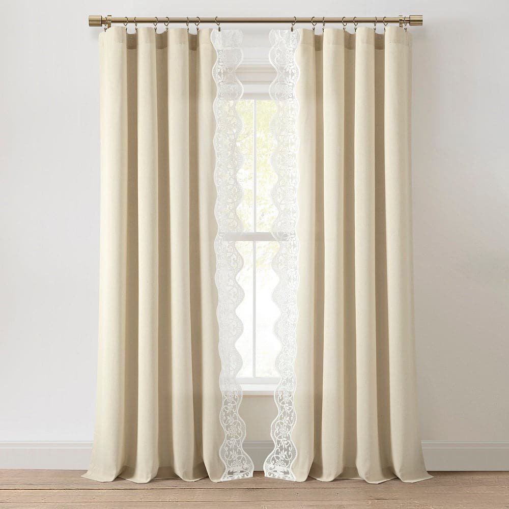 Scalloped Edge Lace Border Window Curtain Panel