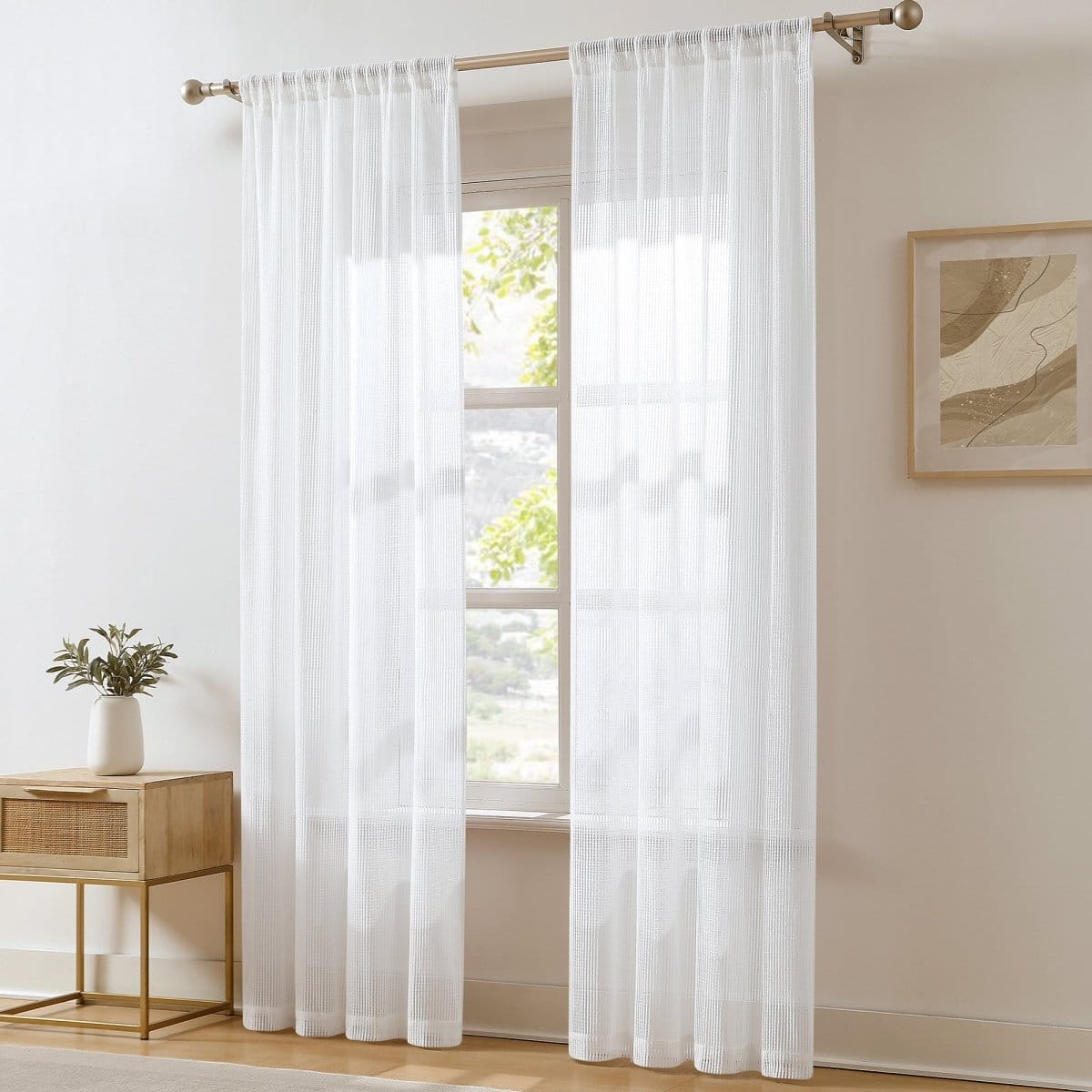 Milla Knitted Textured Sheer Window Curtain Panel Pair