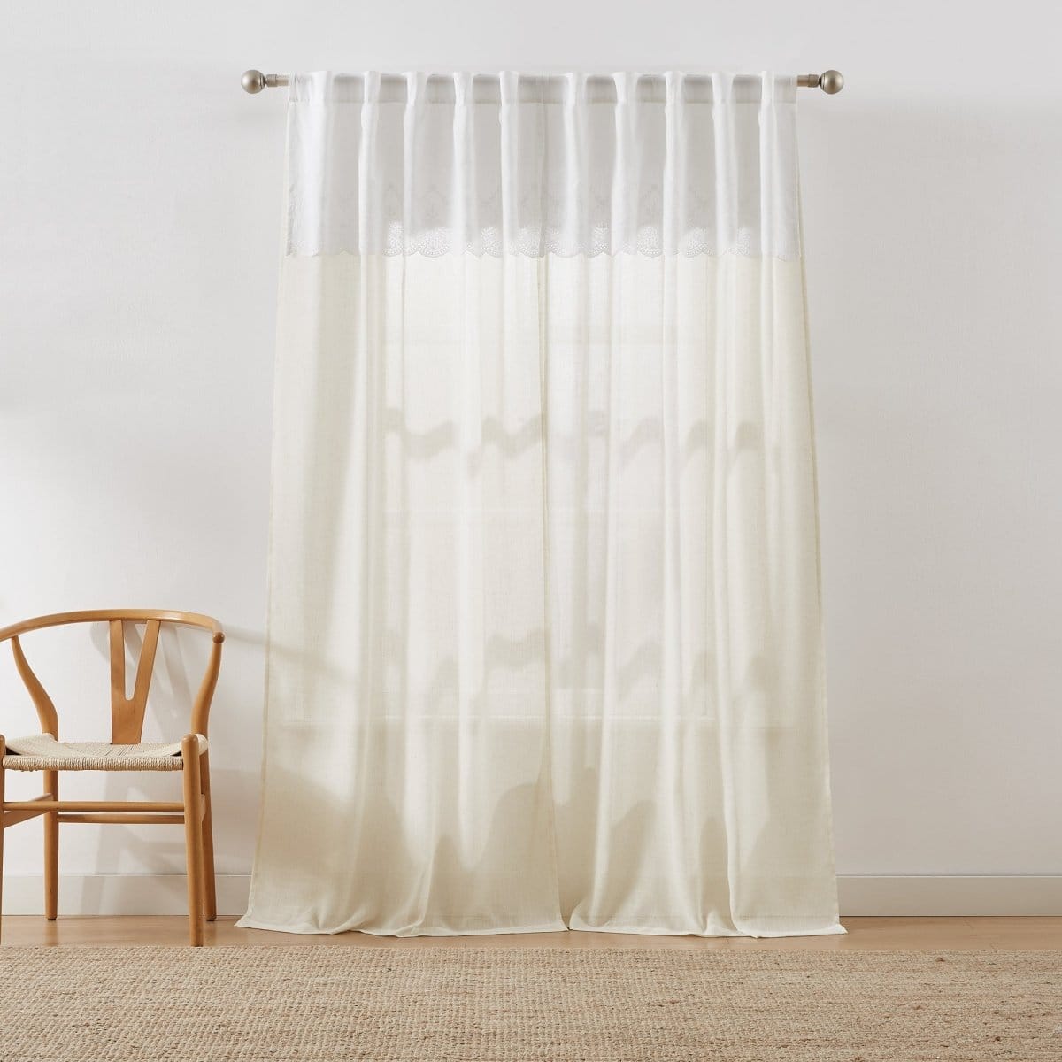 Brigitte Embroidery Eyelet Scalloped Edge Window Curtain Panels