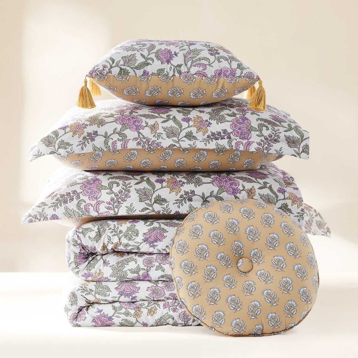 Lillian Block Print Reversible Comforter Set 5pc