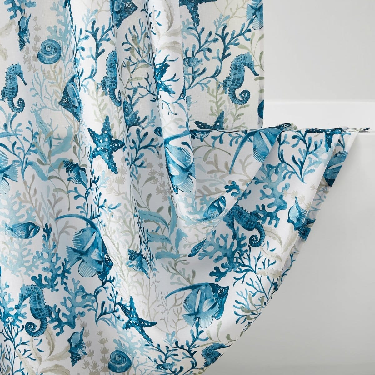 Oceana Watercolor Sea Life Linen Textured Shower Curtain