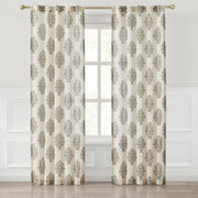 Sofia Flower Block Bouquet Linen Textured Window Curtain Panels