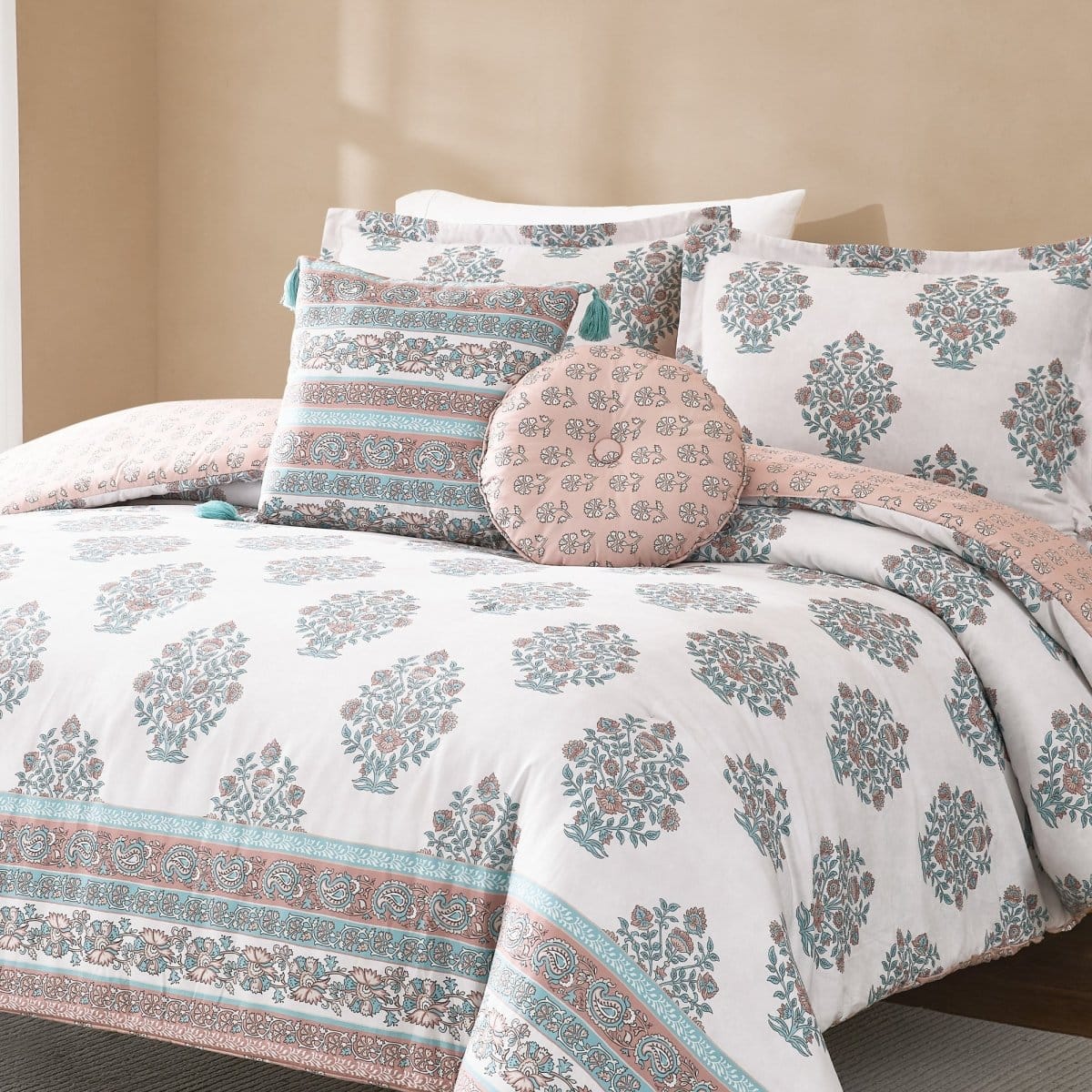 Sofia Flower Block Bouquet Comforter 5pc Set