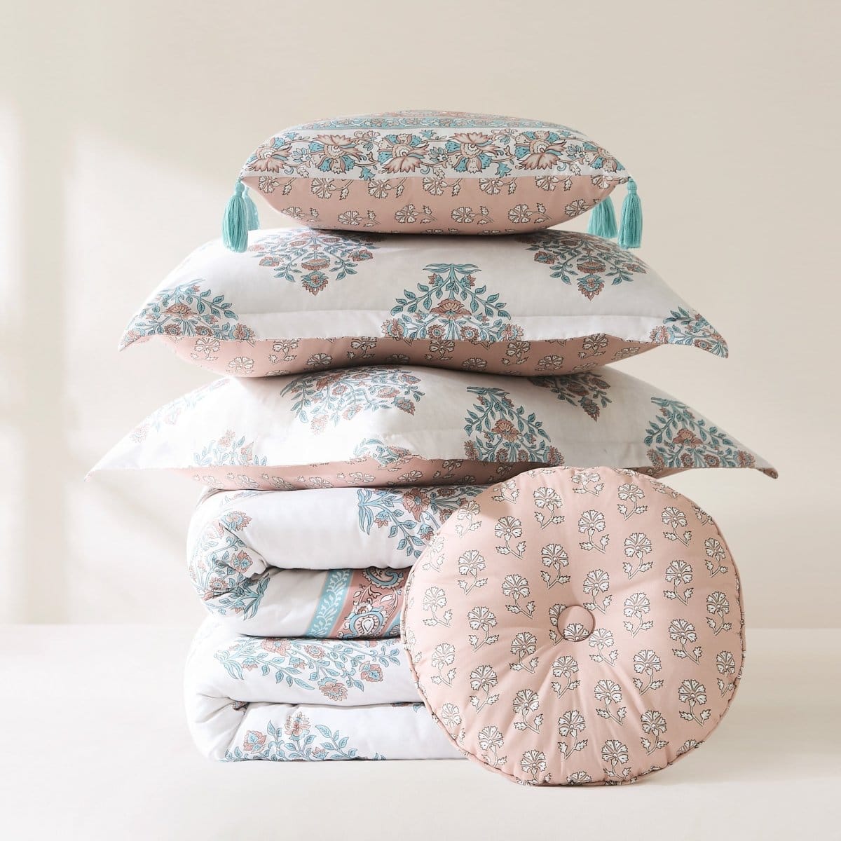Sofia Flower Block Bouquet Comforter 5pc Set