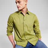 And Now This Men's Poplin Long Sleeve Button Up Shirt Green Size X-Large