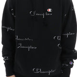 Champion Men's All Over Logo Hoodie Black Size X-Large