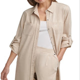 Calvin Klein Women's Knit Button Up Top Brown Size Large