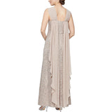 Alex Evenings Women's Sequin & Lace Drape Back Gown Beige Size 12
