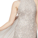 Alex Evenings Women's Sequin & Lace Drape Back Gown Beige Size 12