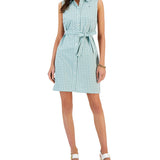 Tommy Hilfiger Women's Gingham Print Woven Dress Belted Size M