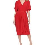Tommy Hilfiger Women's Matte Jersey Pleated Midi Dress Red Size X-Large