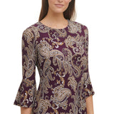 Tommy Hilfiger Women's Paisley Print Bell Sleeve Dress Purple  Size 12