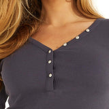 GUESS Women's Rib Knit Logo Henley Top Blue Size X-Large