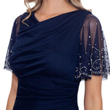 Betsy & Adam Women's Embellished Zippered Ruched Flutter Sleeve Boat Neck Full-Length Formal Gown Dress Blue Size 4