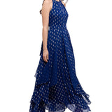 Betsy & Adam Women's Printed Halter Gown Blue Size Medium