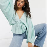 Free People Women's Elouise Blouse Blue Size X-Small