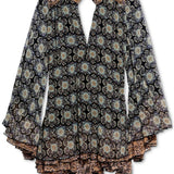 Free People Women's Ikat Long Sleeve Tunic Top Black Size Small