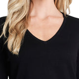 CeCe Women's Bow Tie Cuff Long Sleeve V Neck Sweater Black Size Small